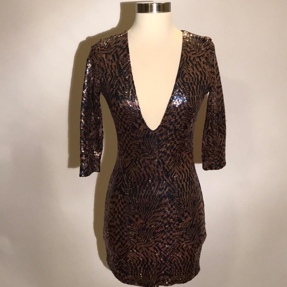Navy & Copper Sequin Party Dress
